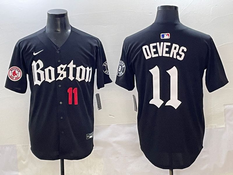 Men 2025 Boston Red Sox #11 Devers Black Five generations Joint Name Nike MLB Jersey style 10